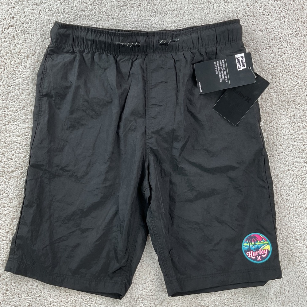 Hurley Boys Hybrid Shorts Black Quick Dry Mesh Lined Swim Trunks Medium 10-12